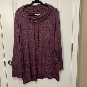 Calvin Klein Plus Size Cowl Drawstring Neck Long Sleeve Tulip Hem Hacci Knit Top